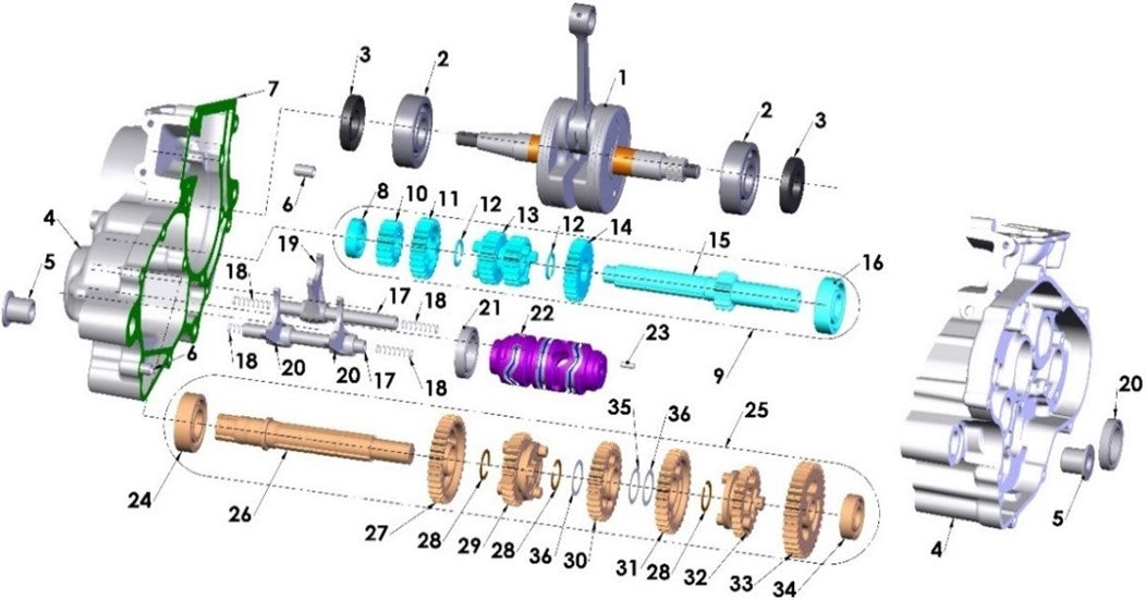 ENGINE - BOTTOM END - TRANSMISSION - CX65